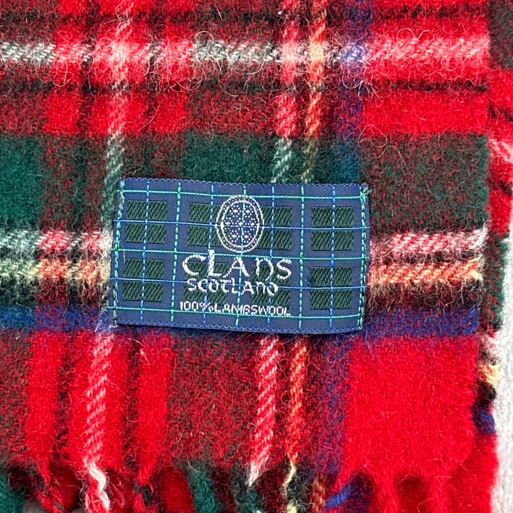 Clans of Scotland Red Plaid Tartan Lambswool Scarf Fringed Made in Scotland 58"